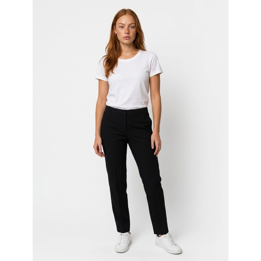 Eileen Fisher Black Organic Cotton Stretch Slim Tapered Side Zip Pants Women 12